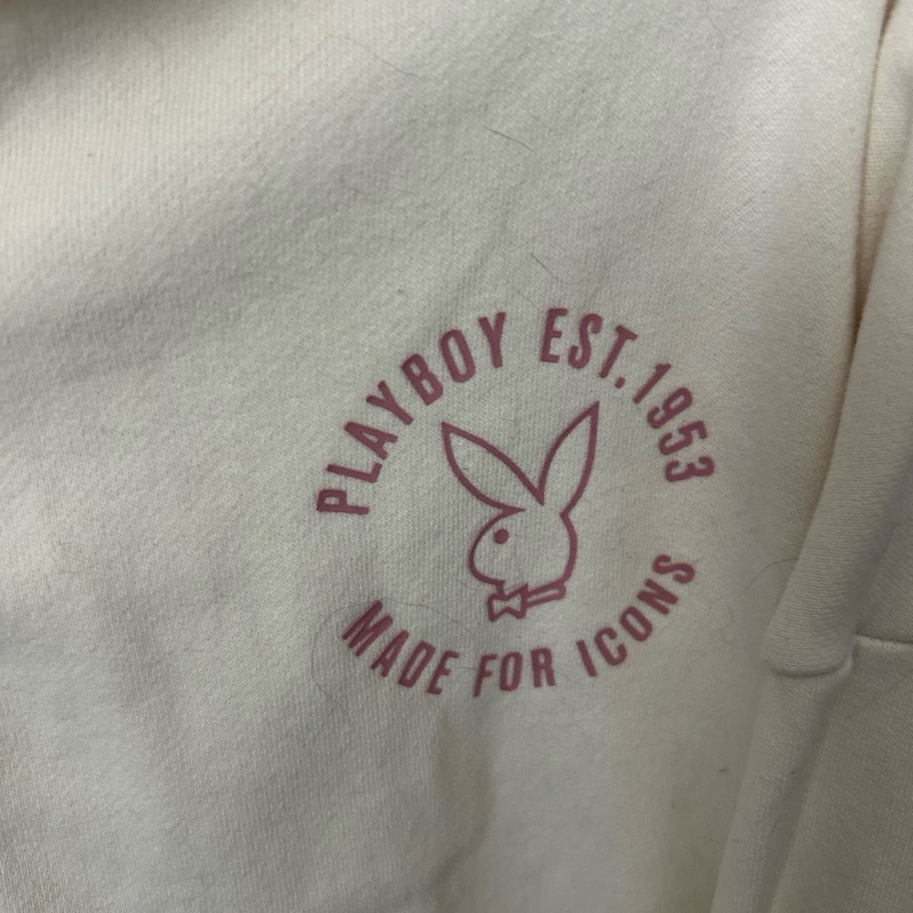 Playboy Cream Zip-Up Hoodie with Pink Logo - Picture 5 of 6